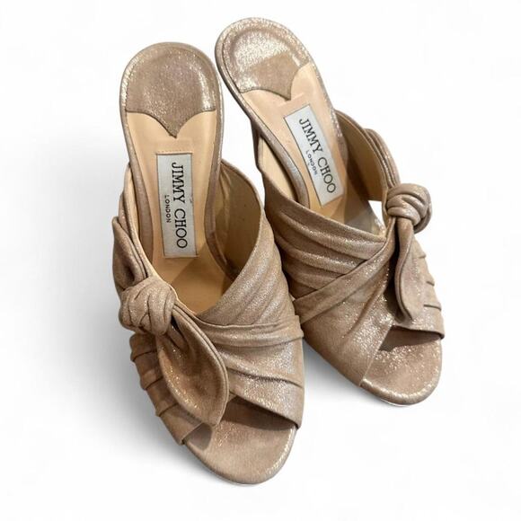 Jimmy Choo Vintage Metallic Champagne Suede Vintage Heels Size 37 & 1/2 - Picture 1 of 8